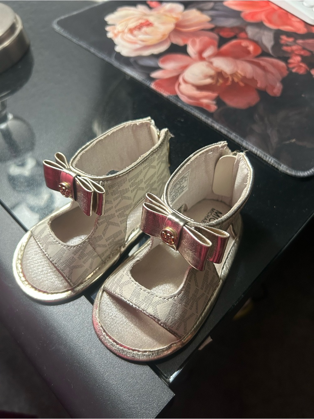 Michael Kors Baby Metallic Gold Logo Bow Sandals